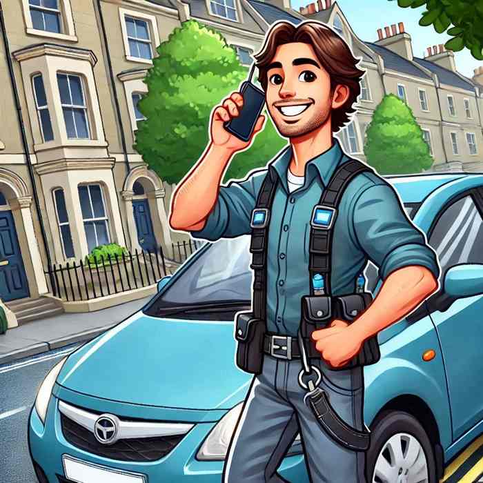 Male driver near his SUV, researching multi-driver car insurance policies.