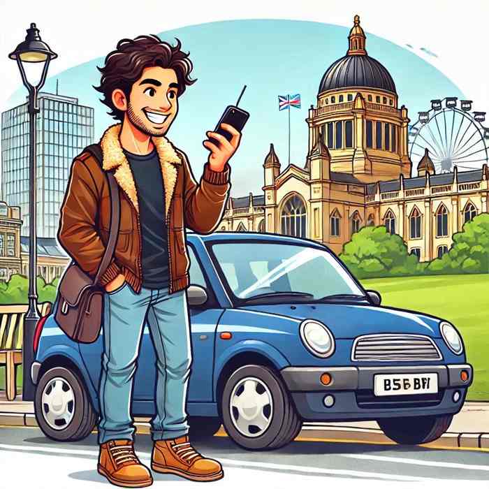 Male motorist near his convertible, evaluating pay-as-you-go motor insurance policies.