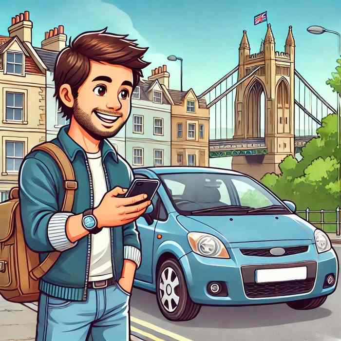 Male driver leaning on his hatchback, comparing cheap car insurance for students.