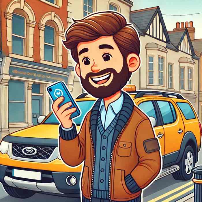 Man stood beside his compact car, considering short-term car insurance policies.
