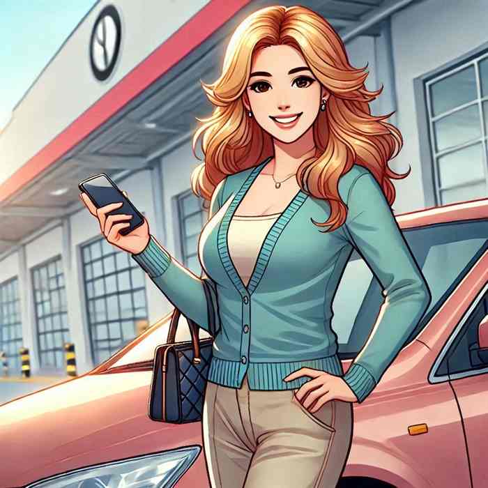 Woman leaning on her classic car, reviewing agreed value policies for vintage vehicles.