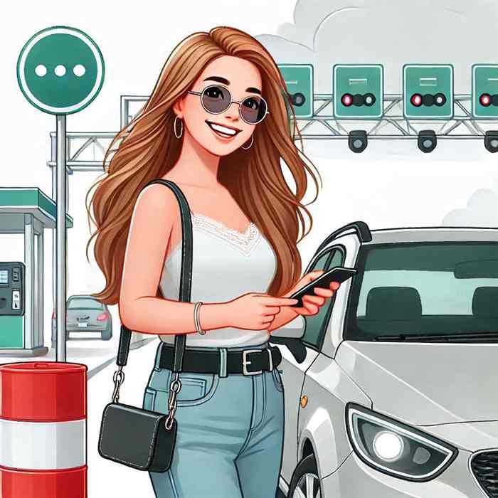 Female driver leaning on her convertible, exploring seasonal insurance options.