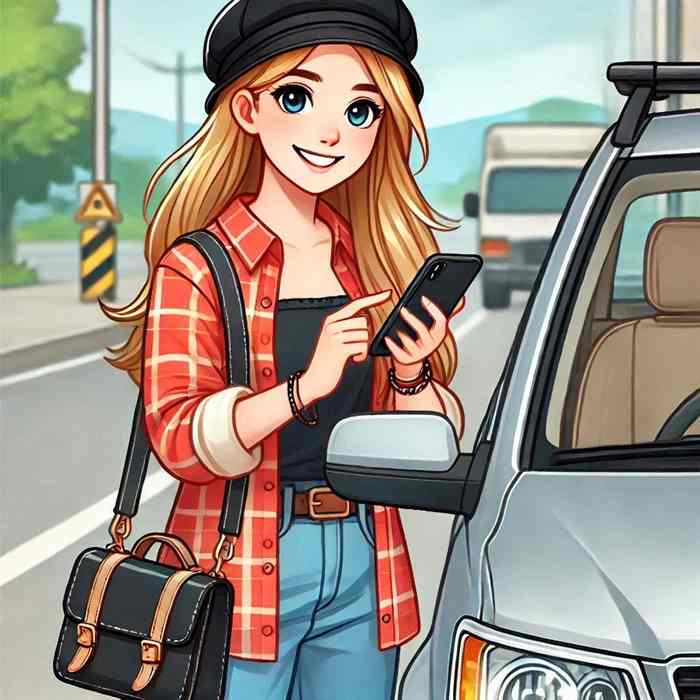 Female motorist parked in a residential area, reviewing multi-driver insurance policies.