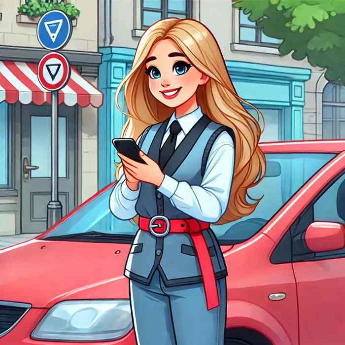 Female motorist by her family estate, browsing multi-car insurance options.