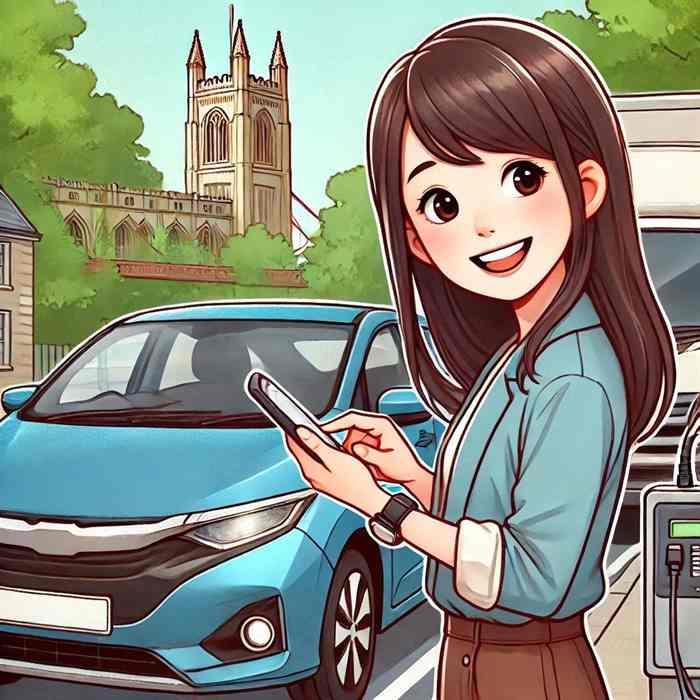 Woman leaning on her saloon, reviewing optional windscreen cover add-ons.