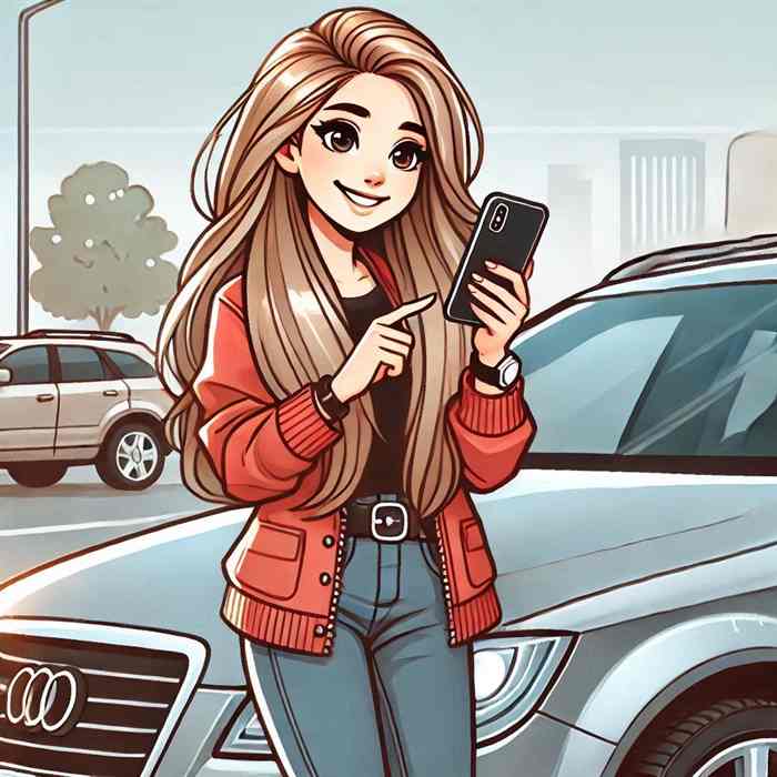 Woman stood beside her damaged hybrid, contacting her insurer for repair cover.