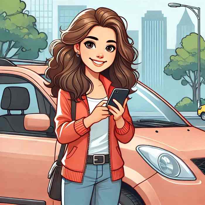 Female motorist by her sports car, researching performance car insurance quotes.